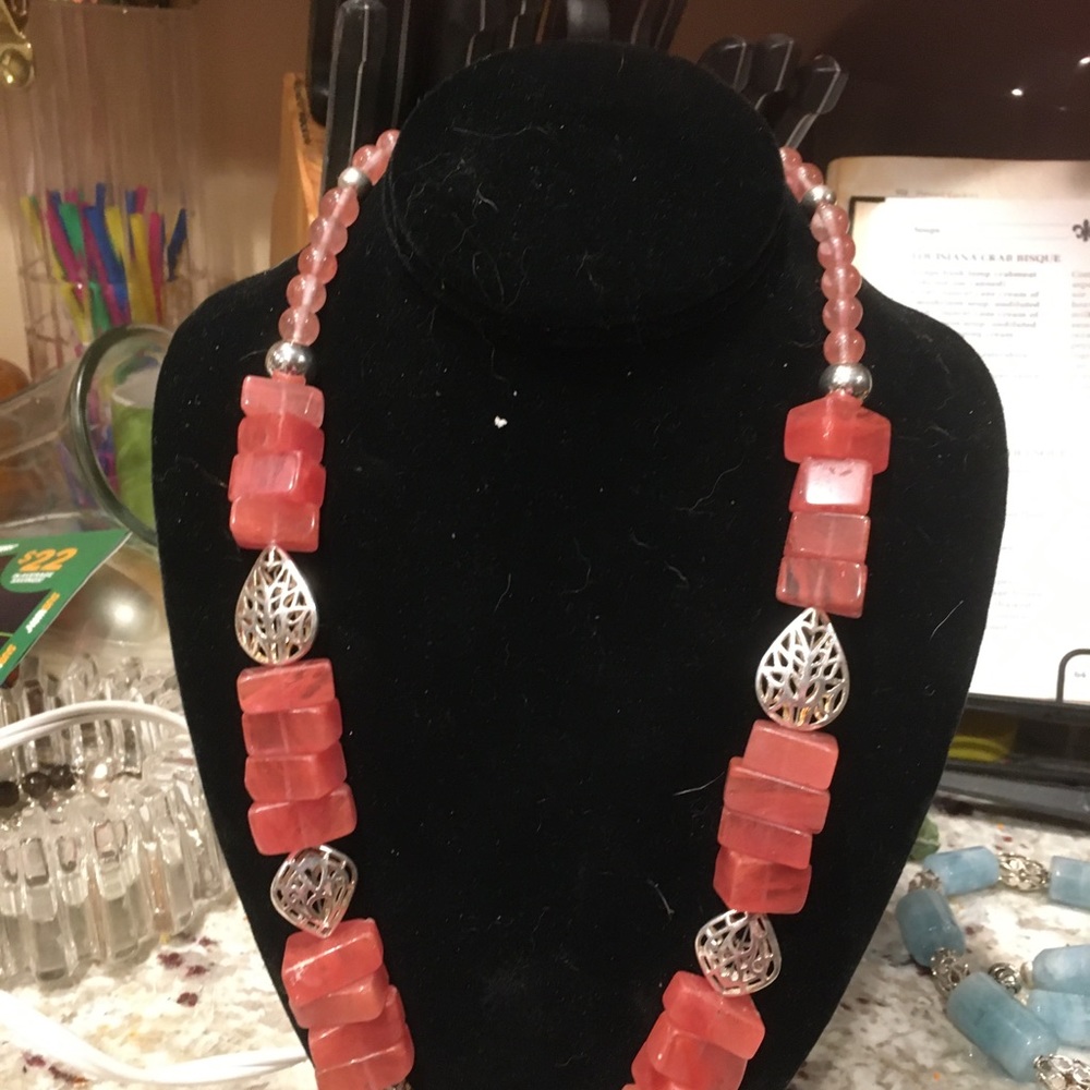 Sterling silver strawberry rose quartz necklace